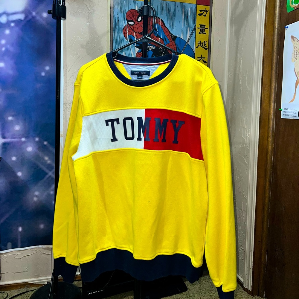•Tommy Hilfiger , sweater , yellow with red and white colors, only wore twice